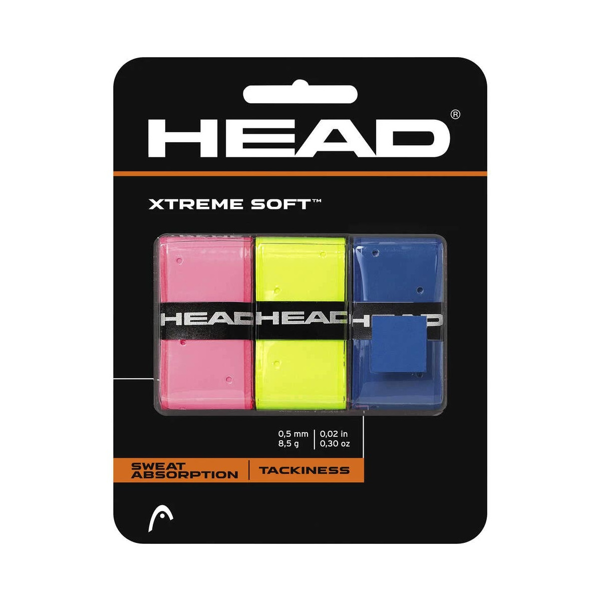 Head Xtreme Soft Overgrips Pink Yellow Blue x 3