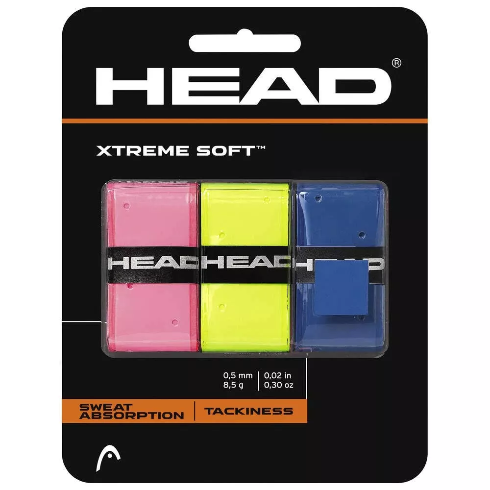 Head Xtreme Soft Overgrips Pink Yellow Blue x 3