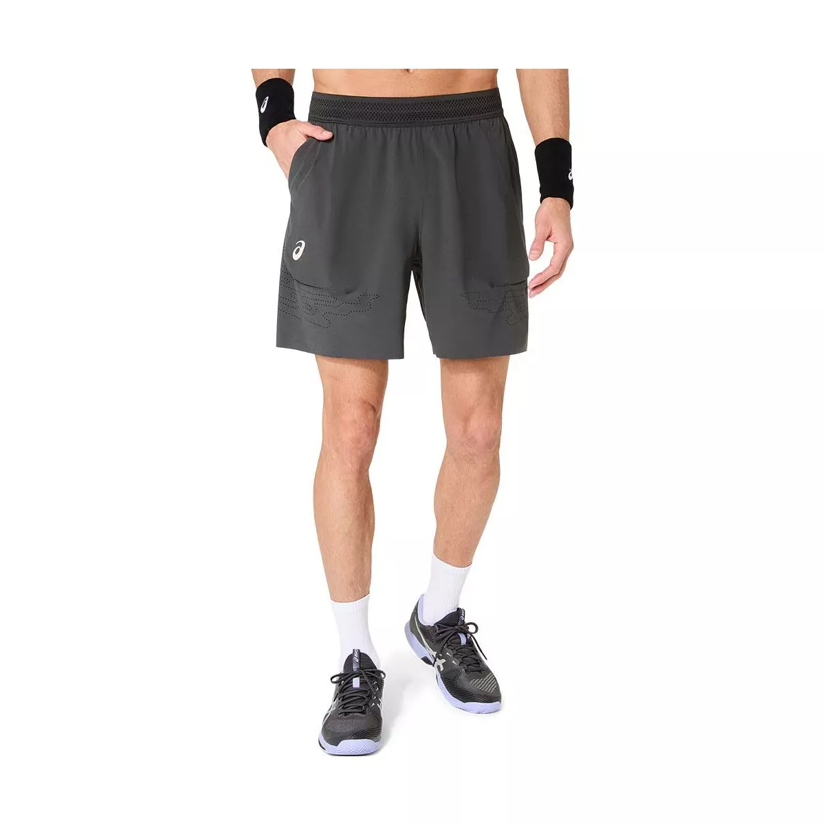 Asics Match Laser Cut 7in Tennis Shorts Grey