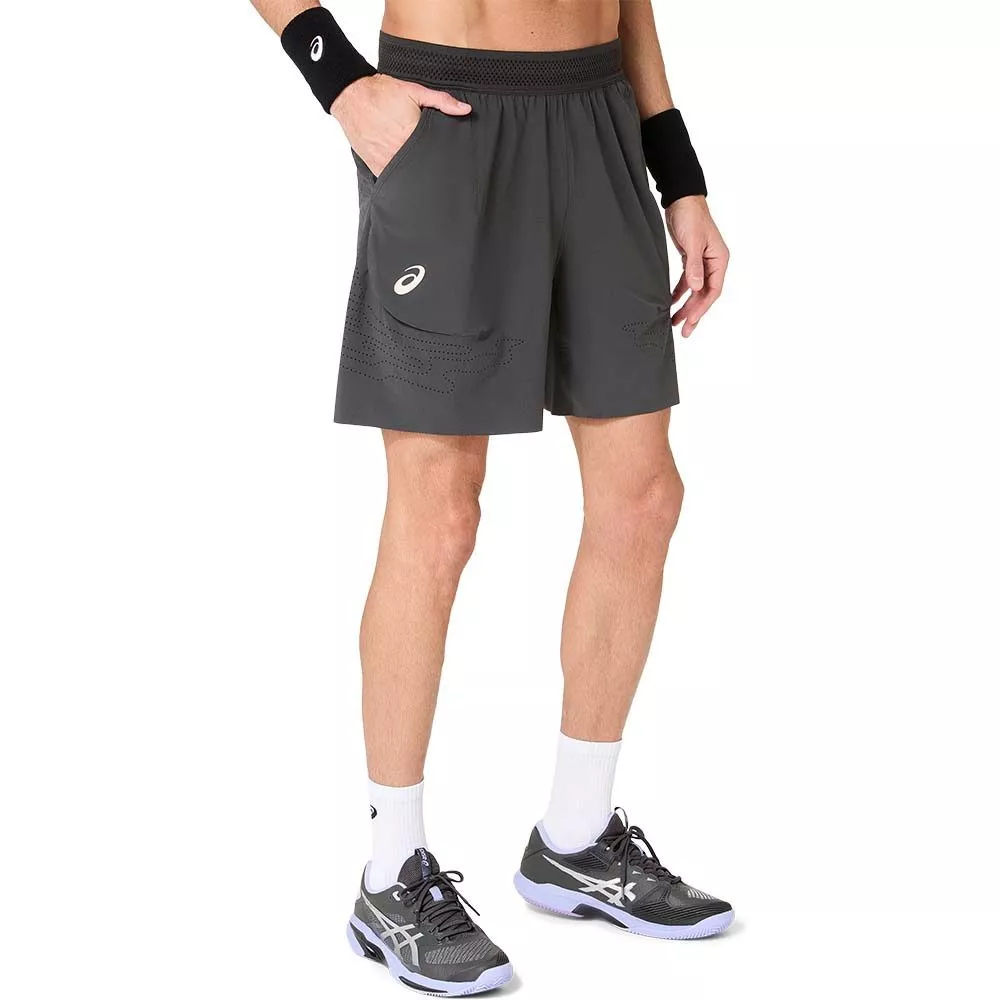 Asics Match Laser Cut 7in Tennis Shorts Grey