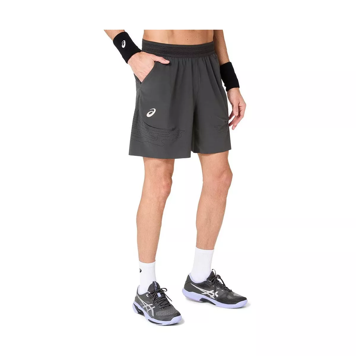 Asics Match Laser Cut 7in Tennis Shorts Grey