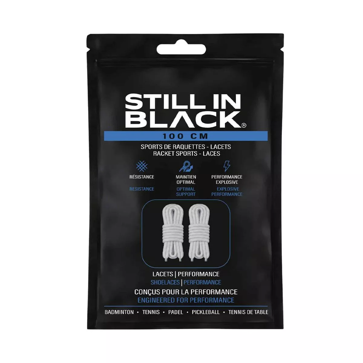 Still In Black 100cm White Laces