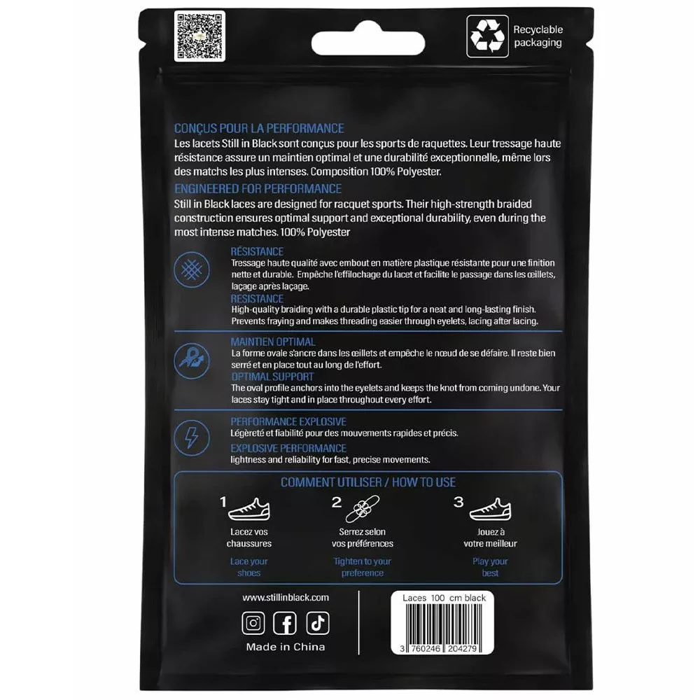 Still In Black 100cm Black Shoelaces