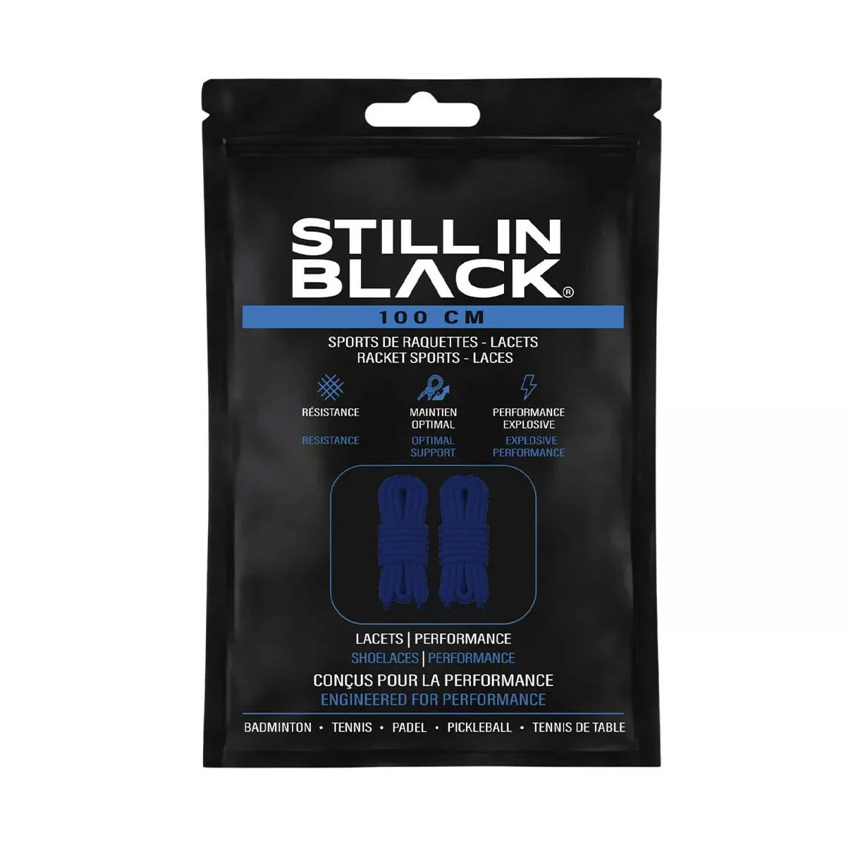 Still In Black 100cm Blue Laces