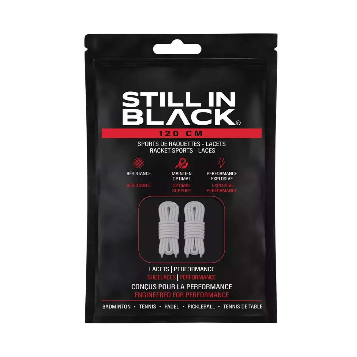 Still In Black 120cm White Laces