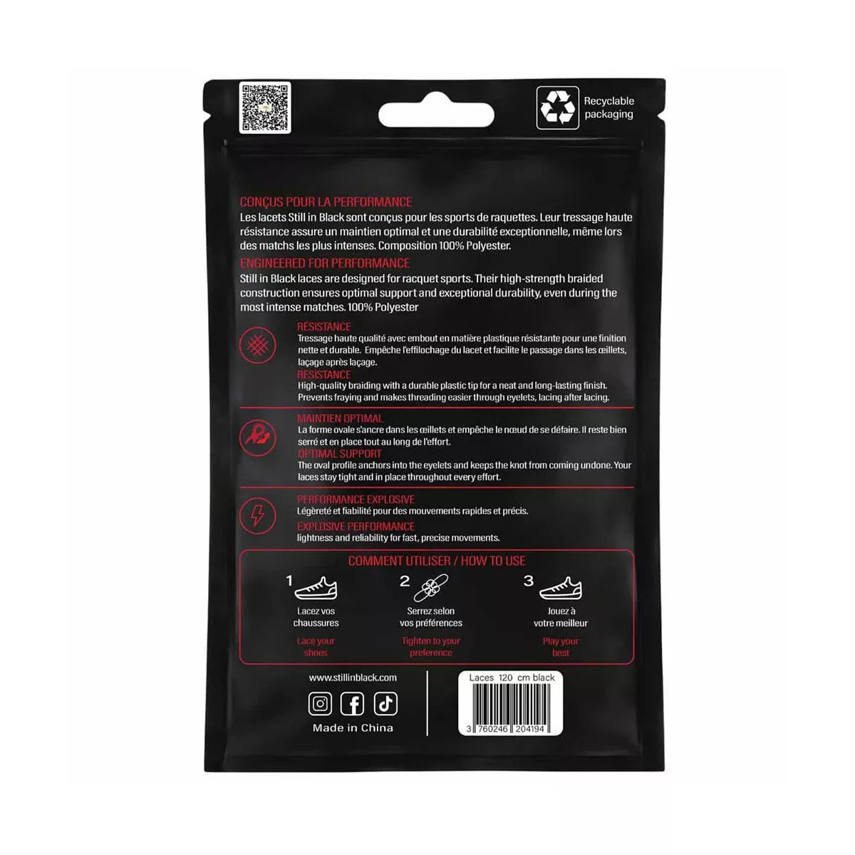 Still In Black 120cm Black Laces