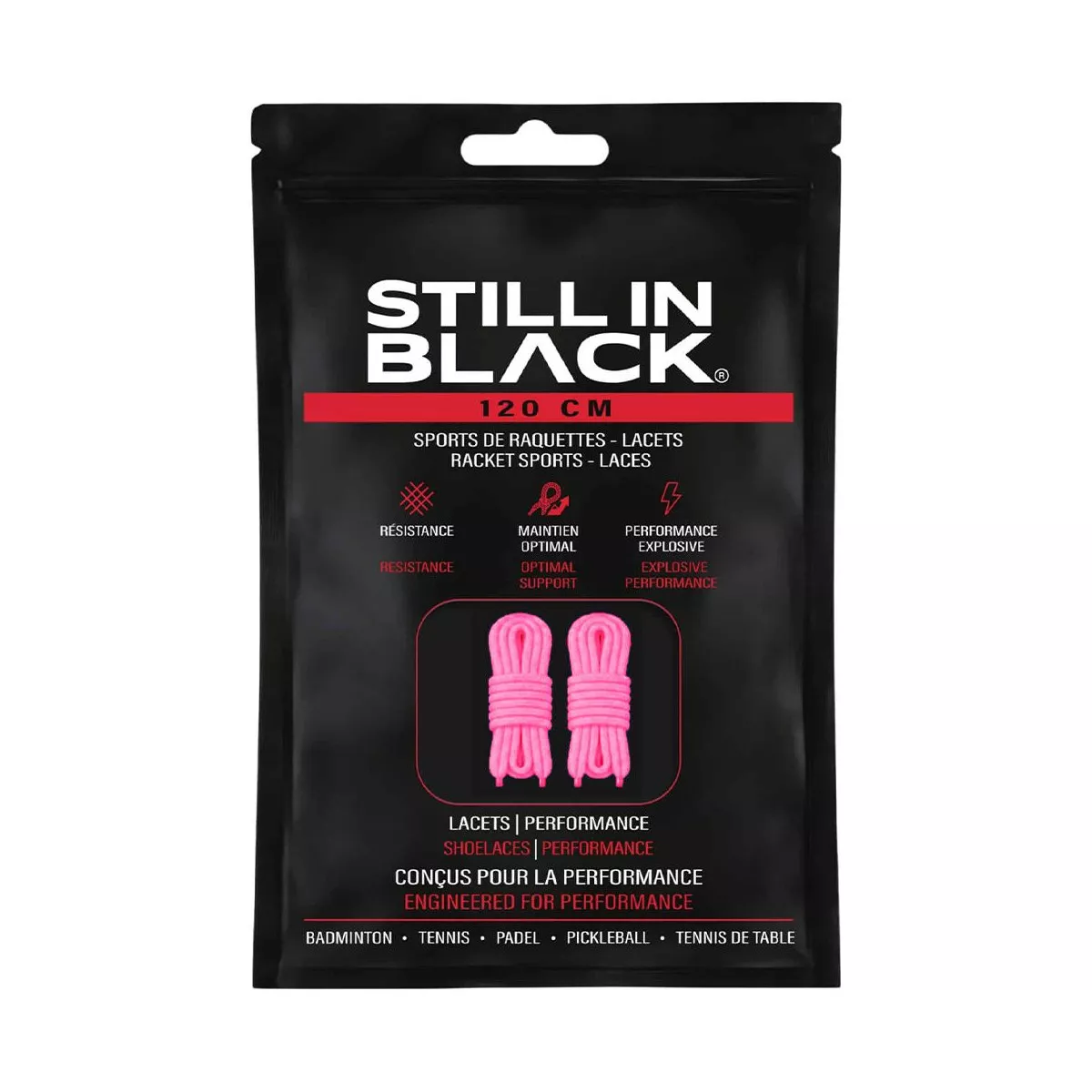 Still In Black 120cm Tennis & Padel Shoe Laces - Pink