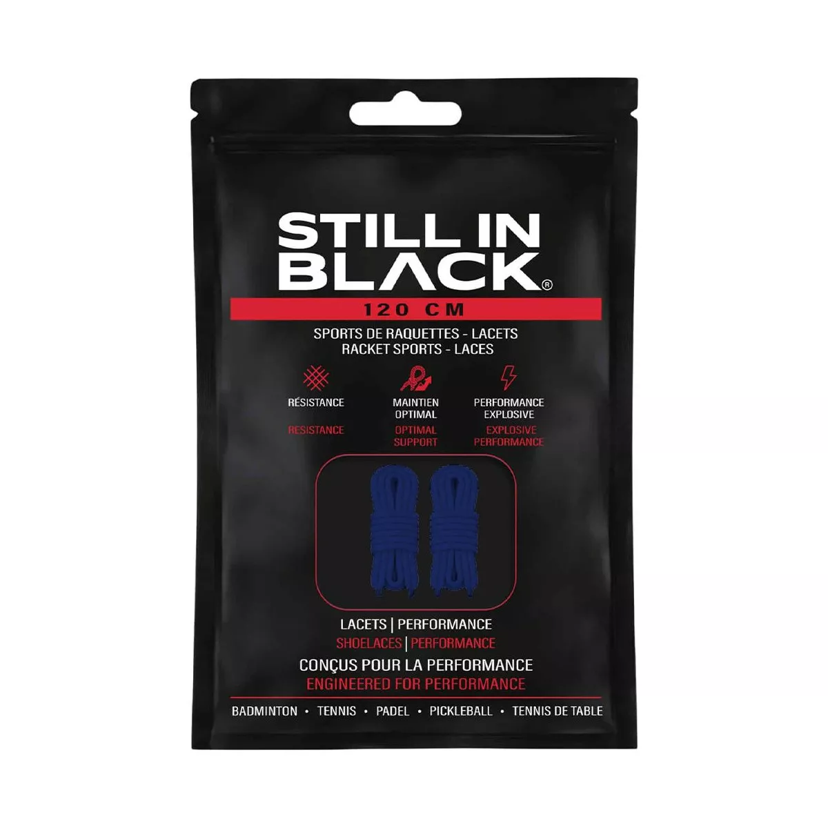 Still In Black 120cm Blue Laces