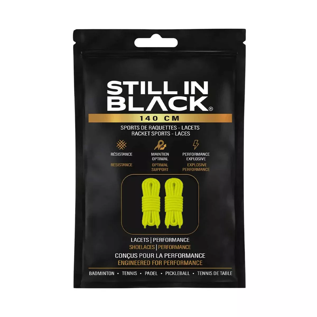 Still In Black 140cm Yellow Laces
